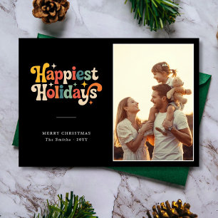 Retro Colourful Happiest Holidays Family Photo Holiday Card