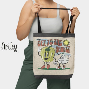 Retro Colourful Happy Mum Vegetable Market   Tote Bag