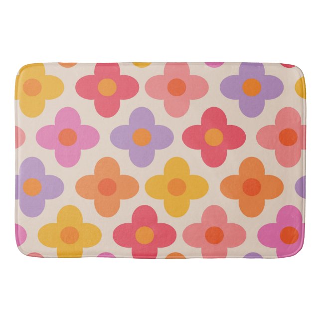 Retro Colourful Hippie Mod Flowers Pattern  Bath Mat (Front)