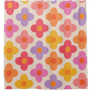 Retro Colourful Hippie Mod Flowers Pattern Shower Curtain