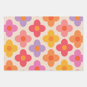 Retro Colourful Hippie Mod Flowers Pattern  Wrapping Paper Sheet