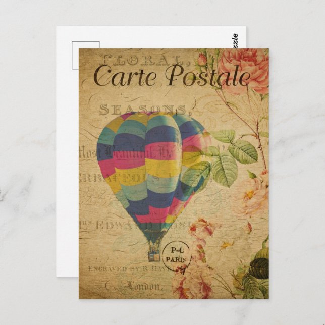 Retro Colourful Hot Air Balloon Postcard (Front/Back)
