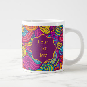 Retro Colourful Jewel Tone Swirly Wave Pattern Large Coffee Mug