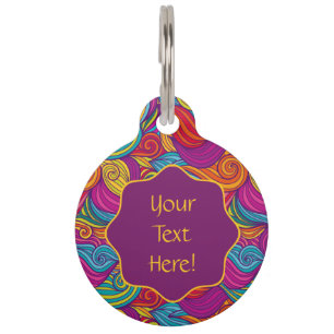Retro Colourful Jewel Tone Swirly Wave Pattern Pet Tag