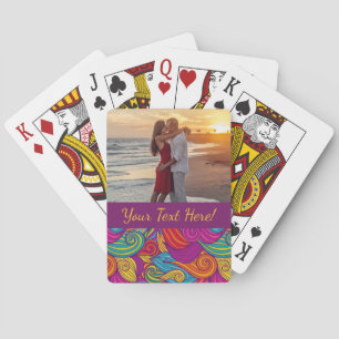 Retro Colourful Jewel Tone Swirly Wave Pattern Playing Cards