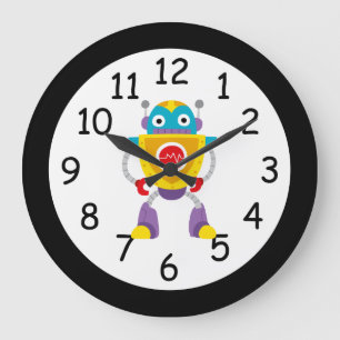 Retro Colourful Kids Robot Large Clock