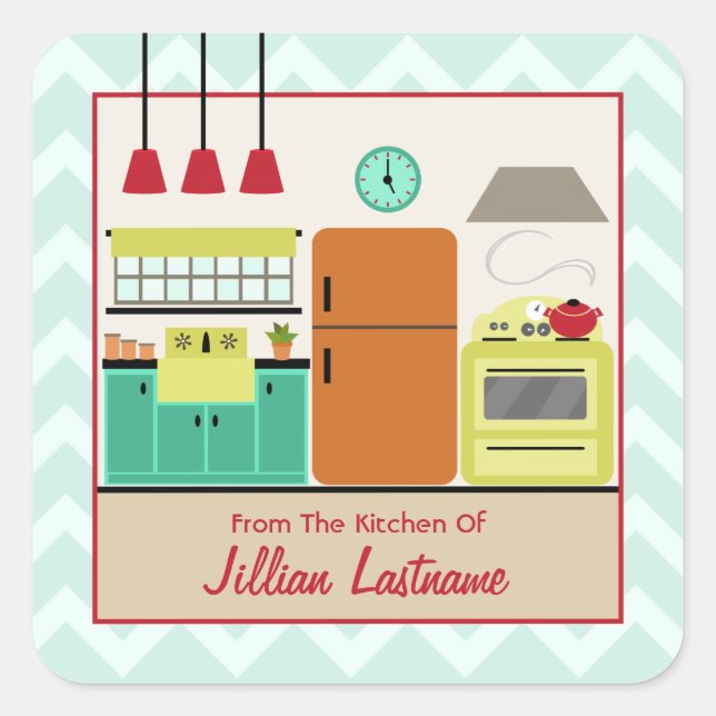 Retro Colourful Kitchen Label Sticker (Front)