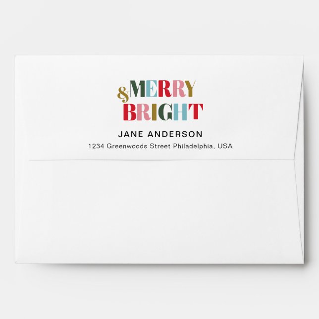 Retro Colourful Merry and Bright Christmas Stripes Envelope (Back (Top Flap))