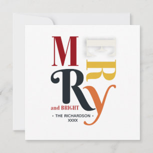 Retro Colourful Merry & Bright Vintage Christmas Holiday Card