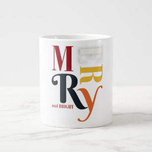 Retro Colourful Merry & Bright Vintage Christmas Large Coffee Mug