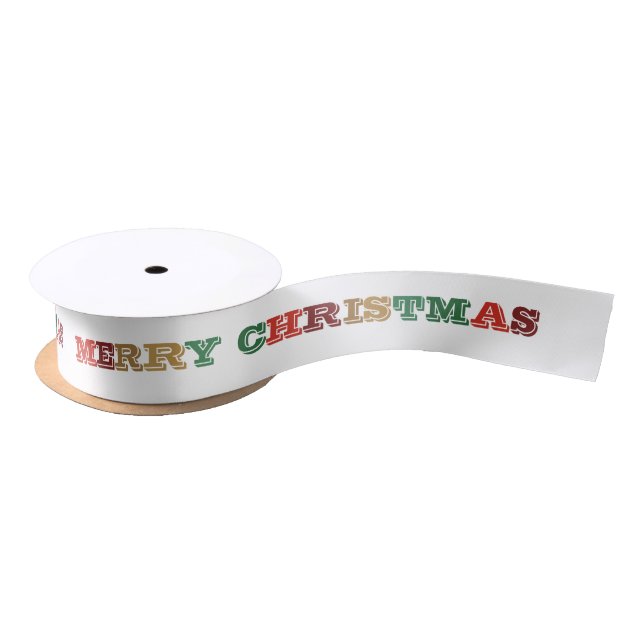 Retro Colourful  Merry Christmas Inscription Satin Ribbon (Spool)