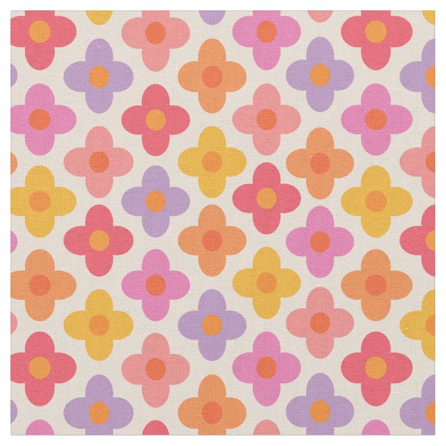 Retro Colourful Mod 1970s Flowers Pattern Fabric (Close Up)