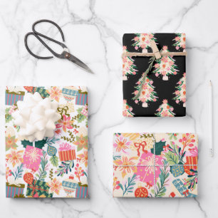 retro colourful modern christmas holiday wrapping paper sheet