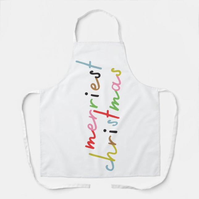 retro colourful modern Merriest Christmas Holiday Apron (Front)