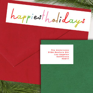 retro colourful modern Merry Christmas Holiday Wrap Around Label