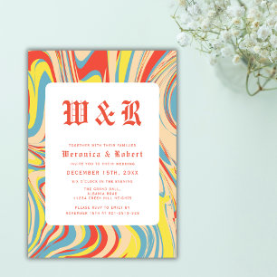 Retro Colourful Monogram Wedding  Invitation