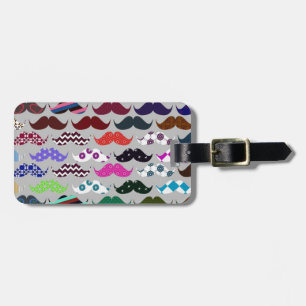 Retro Colourful Moustache Pattern Luggage Tag