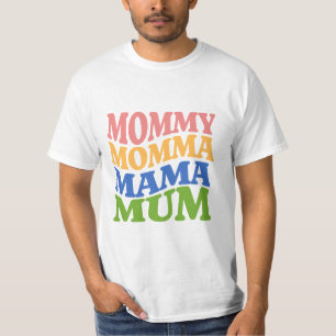 Retro Colourful "Mummy Momma Mama Mum" Typography T-Shirt