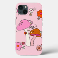 Retro Colourful Mushrooms And Flowers Pink