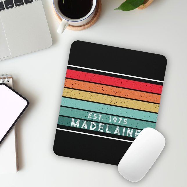Retro Colourful Name Black Mouse Mat (Creator Uploaded)