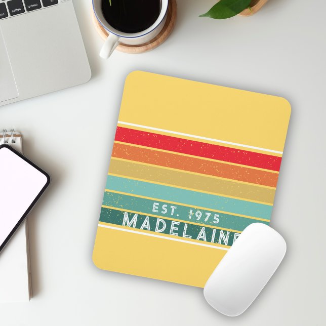Retro Colourful Name Yellow Mouse Mat (Creator Uploaded)