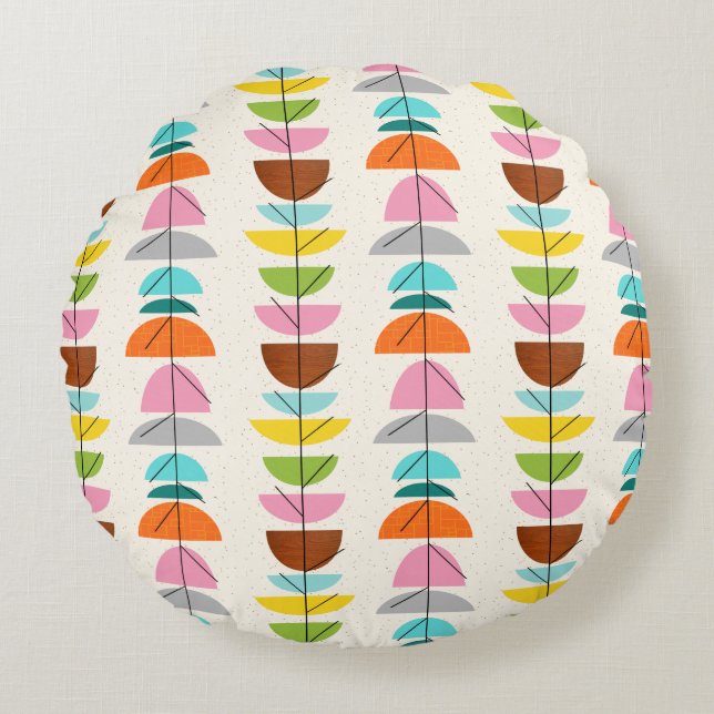Retro Colourful Nests Round Pillow (Front)