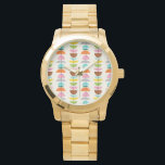 Retro Colourful Nests Watch<br><div class="desc">Feather your nest with this Retro Colourful Nests Watch! The design features a cream background with gold speckles and rows of wonderfully kitschy, colourful semi-circles resting on minimalistic, black branches. The semi-circles resemble fairy tale, bird's nests in shades of light blue, teal, turquoise, orange, pink, yellow, green, grey, and brown....</div>