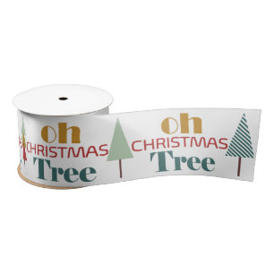 Retro Colourful Oh Christmas Tree Satin Ribbon