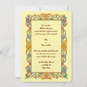 Retro Colourful Ornate Floral Baroque Wedding Invitation