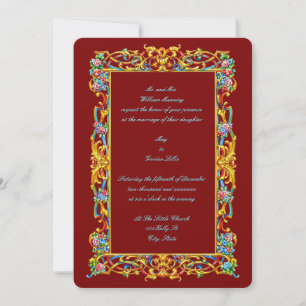 Retro Colourful Ornate Floral Baroque Wedding  Invitation