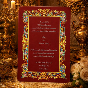 Retro Colourful Ornate Floral Baroque Wedding  Invitation
