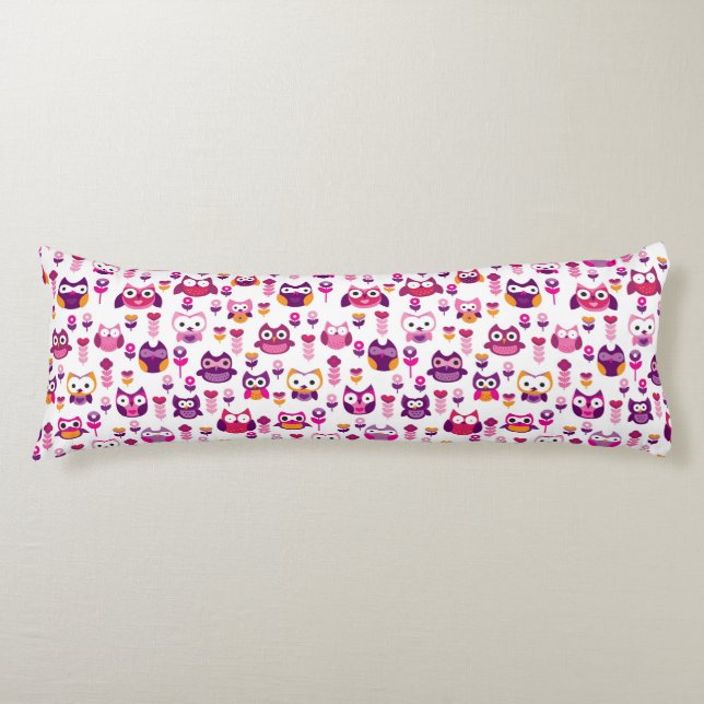 retro colourful owl bird pattern body cushion (Front)
