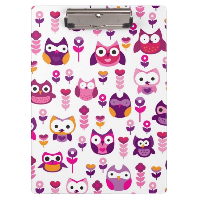 retro colourful owl bird pattern clipboard (Front)