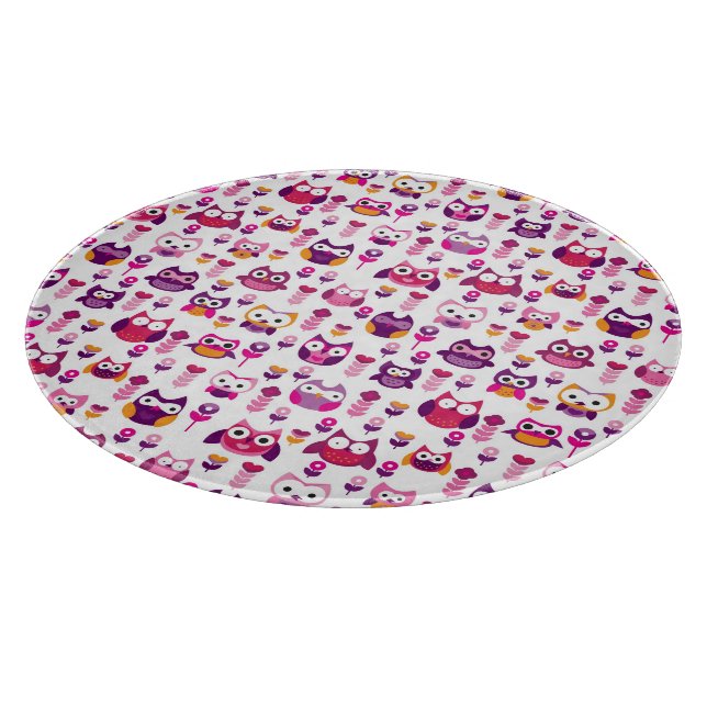 retro colourful owl bird pattern cutting board (Corner)