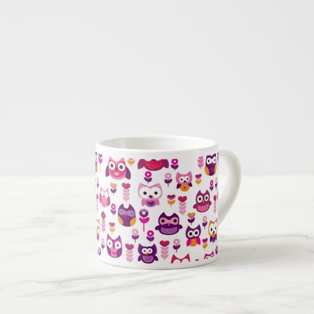 retro colourful owl bird pattern espresso cup (Front Right)