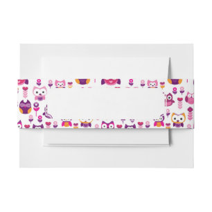 retro colourful owl bird pattern invitation belly band