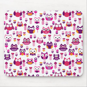 retro colourful owl bird pattern mouse mat