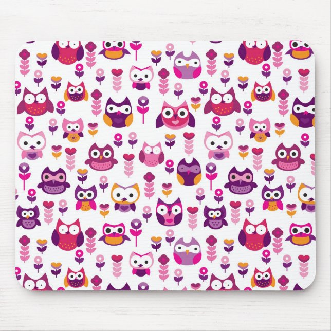 retro colourful owl bird pattern mouse mat (Front)
