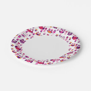 retro colourful owl bird pattern paper plate