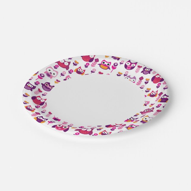 retro colourful owl bird pattern paper plate (Angled)