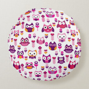 retro colourful owl bird pattern round cushion