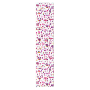 retro colourful owl bird pattern short table runner