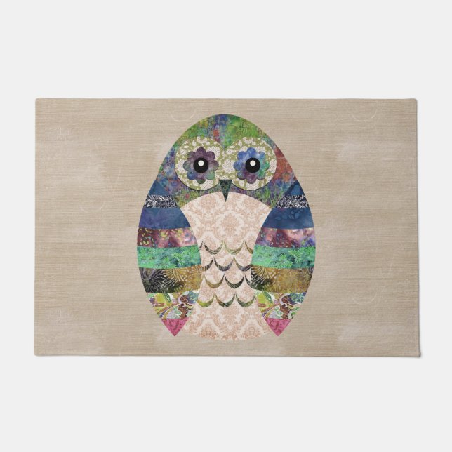 Retro Colourful Owl Boho Bohemian Bird Custom Doormat (Front)