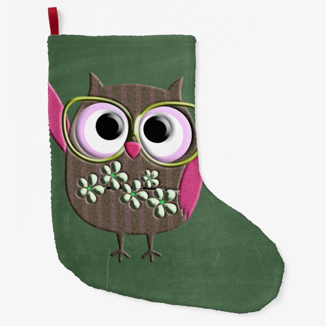 Retro Colourful Owl Boho Bohemian Bird Custom Large Christmas Stocking (Front)