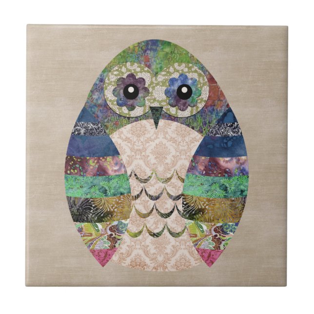Retro Colourful Owl Boho Bohemian Bird Custom Tile (Front)