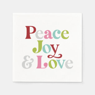 Retro Colourful Peace Joy & Love Christmas Holiday Napkin