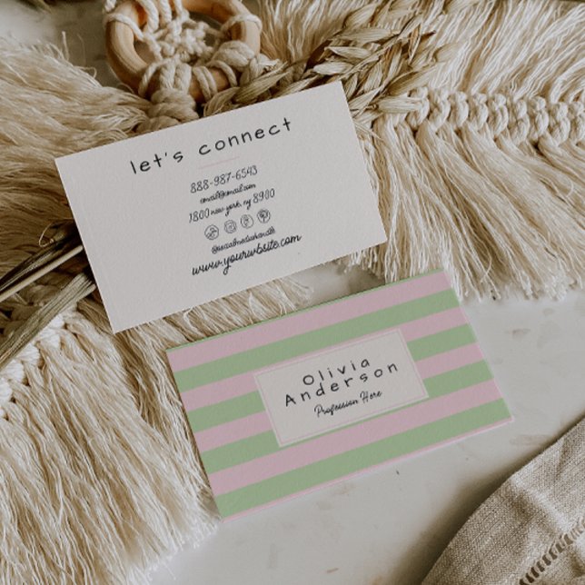 Retro Colourful Pink Green Stripes Pastel Boho Fun Business Card (Creator Uploaded)