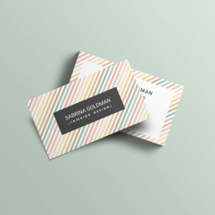 Retro Colourful Pink Green Stripes Pastel Colours  Business Card