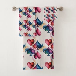Retro Colourful Playing Card Symbols Heart Spade Bath Towel Set