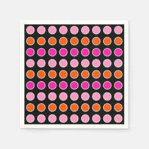 Retro Colourful Polka Dots Black Pink And Orange Napkin